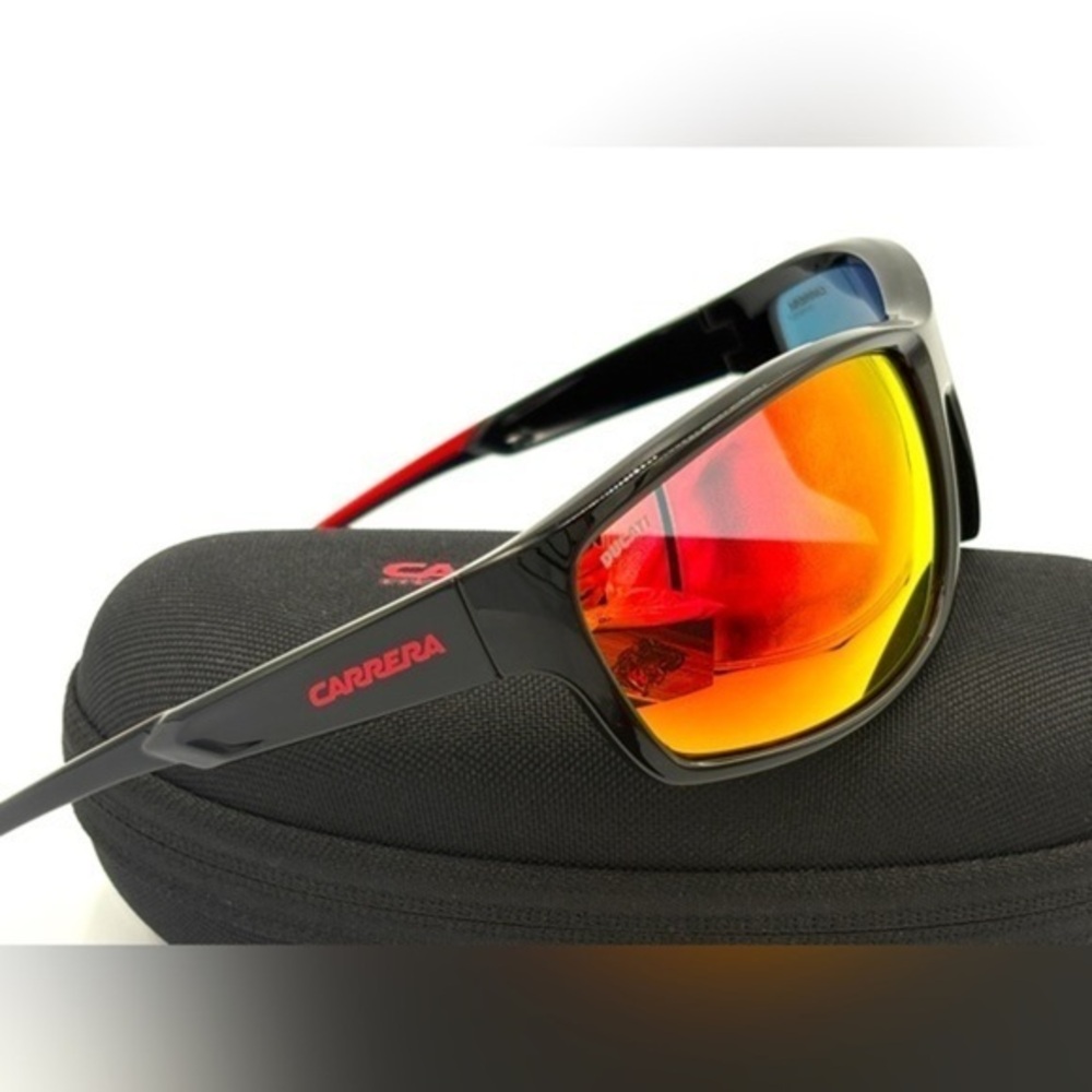 Carrera Ducati Sunglasses Wrap Sports 002/S 68-16-125 Red Orange Mirror Lenses